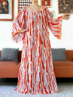 Embroidered Cotton Abaya Dress – Loose Boho Maxi Kaftan with Tassel Detail (One Size, 6 Colours)
