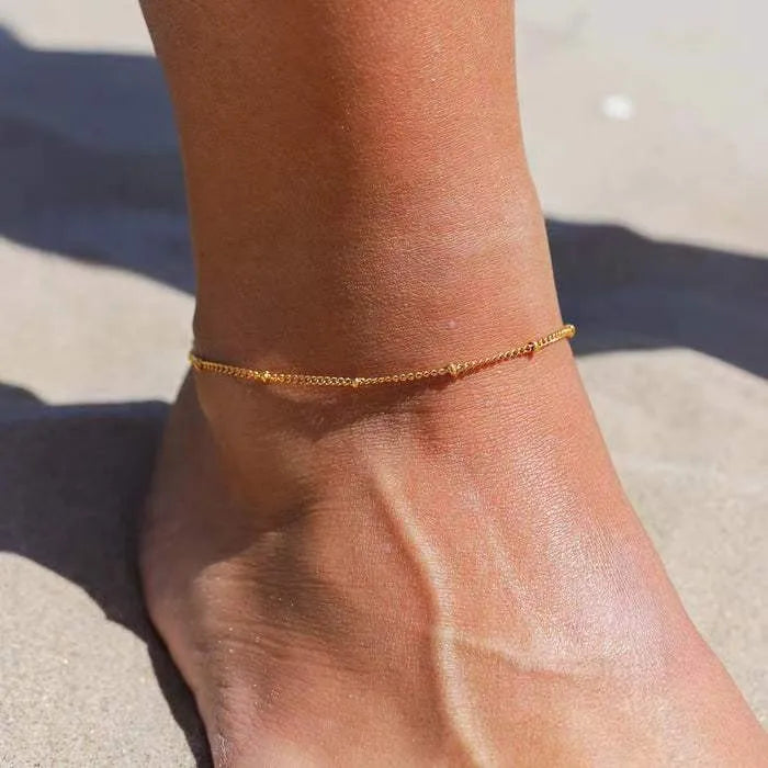 Minimalist Stainless Steel Bead Anklet for Women – Adjustable Gold, Silver & Rose Gold Chain Anklet Bracelet