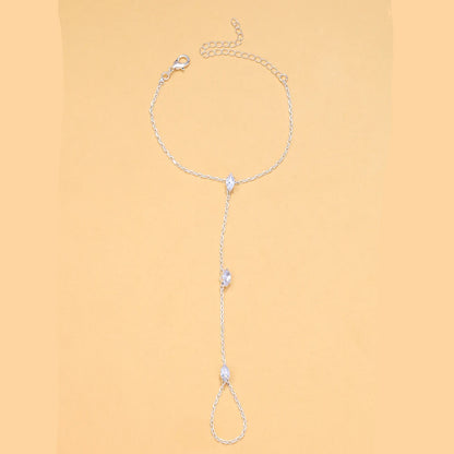 Bohemian Crystal Rhombus Bracelet with Finger Chain – Elegant Party Jewelry for Women