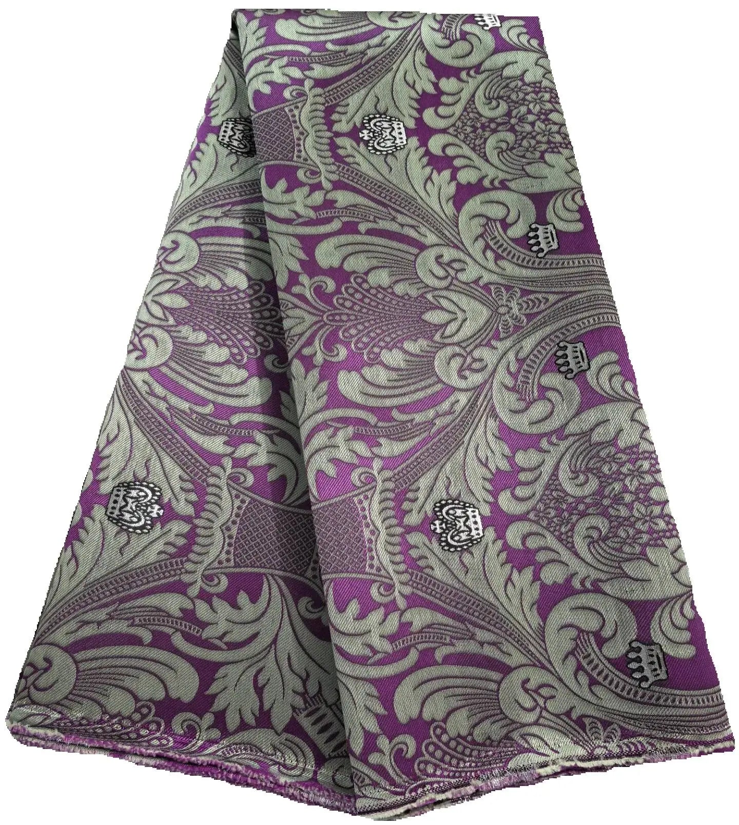 African Damask Lace Fabric (2.5 or 5 Yards) – Thick Jacquard Brocade for Aso Oke, Headwrap & Bridal Dresses