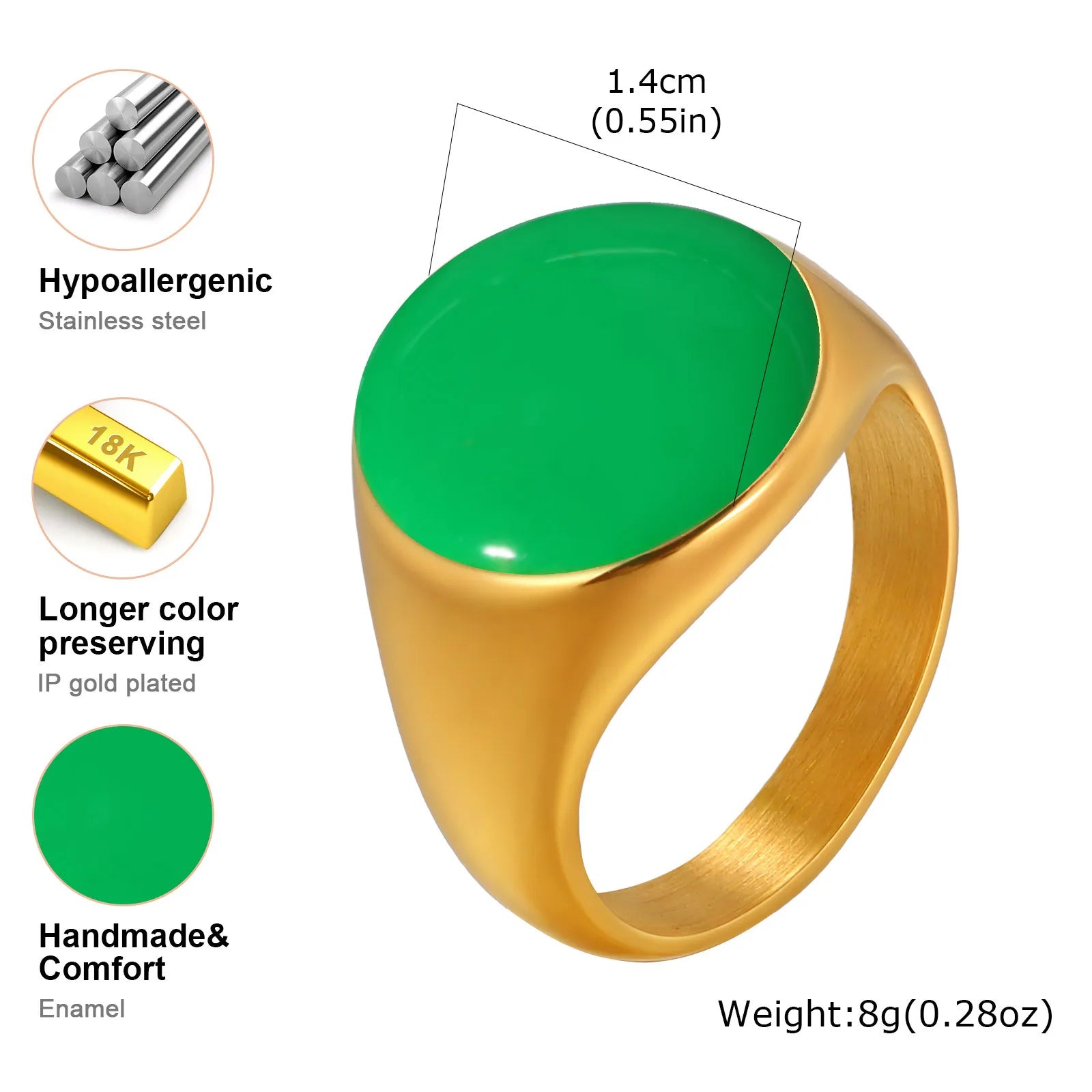 Chunky Enamel Twist Ring for Women – Gold Plated Stainless Steel Open Crossover Statement Ring, Waterproof Stackable Band (Blue/Green/Pink)