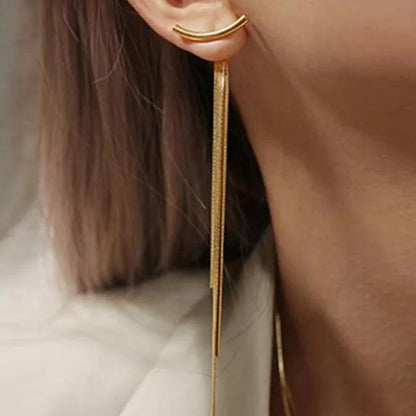 Gold Bling Tassel Statement Earrings – Elegant Long Drop Design for Women