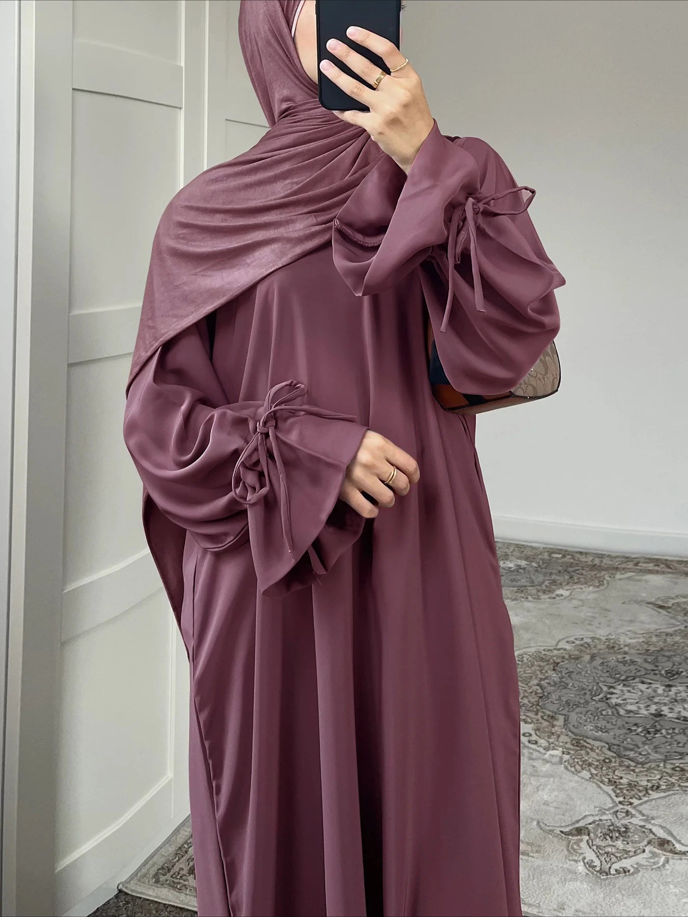 Elariah Women's Modest Maxi Kaftan Dress with Bow Detail & Pockets | Long Sleeve Islamic Abaya for Ramadan, Eid & Everyday Wear