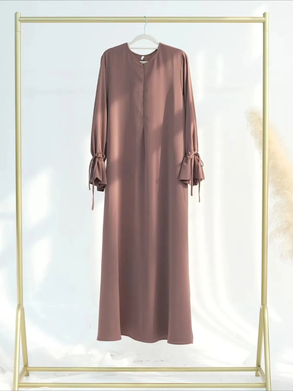 Elariah Women's Modest Maxi Kaftan Dress with Bow Detail & Pockets | Long Sleeve Islamic Abaya for Ramadan, Eid & Everyday Wear