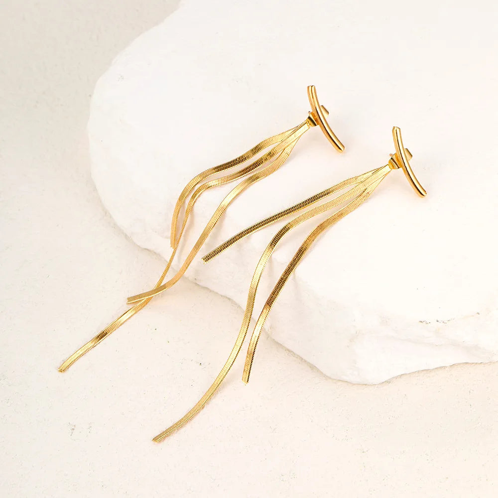Gold Bling Tassel Statement Earrings – Elegant Long Drop Design for Women