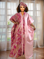 Luxury African Dashiki Maxi Dress for Women – Floral Embroidery Batwing Sleeve Loose Fit Kaftan Gown