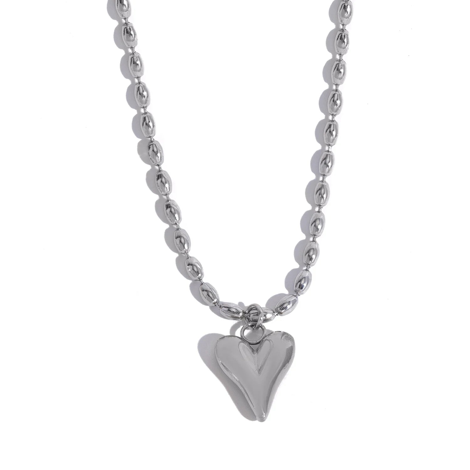 18K Gold Plated Heart Pendant Necklace – Stainless Steel Bead Chain, Dainty Romantic Jewelry for Women