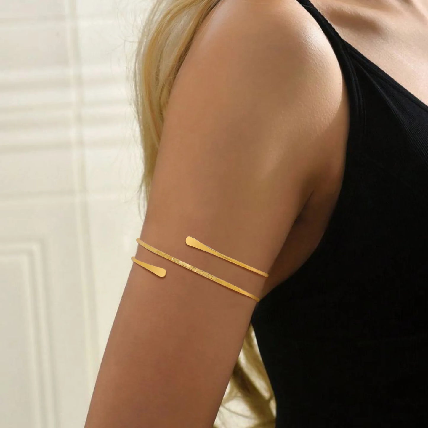 Minimalist Gold Plated Upper Arm Cuff Bracelet – Trendy Statement Armband Jewelry for Women