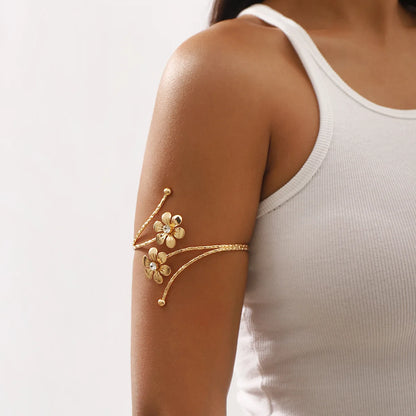 Punk-Inspired Adjustable Leaf & Flower Arm Cuff Bracelet – Bold Metal Upper Arm Bangle for Women