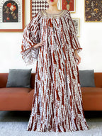 Embroidered Cotton Abaya Dress – Loose Boho Maxi Kaftan with Tassel Detail (One Size, 6 Colours)