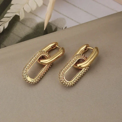 Retro Double Loop Hoop Earrings – Gold & Silver Geometric Drop Design