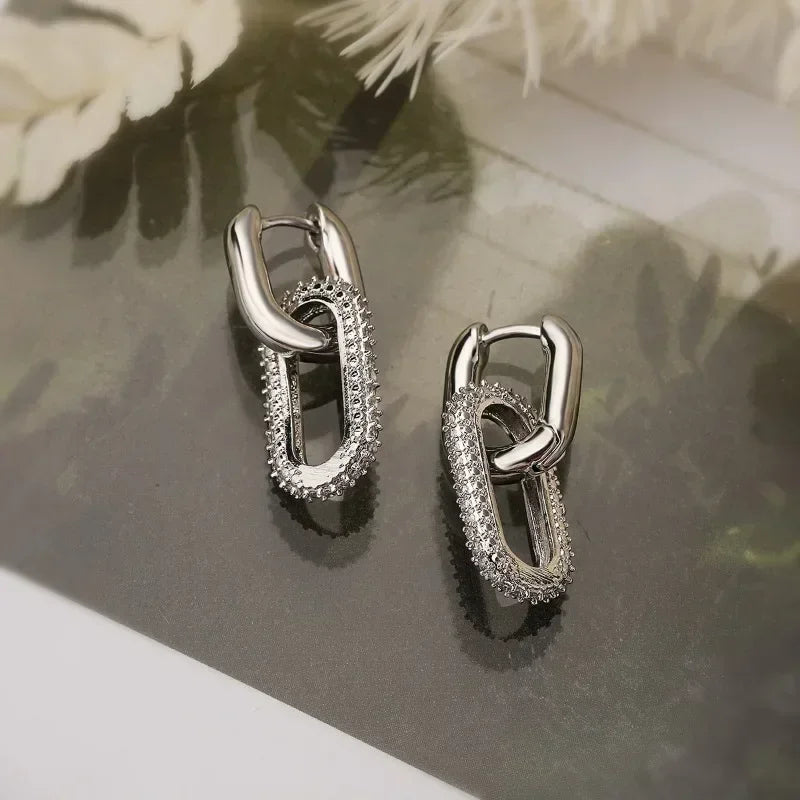 Retro Double Loop Hoop Earrings – Gold & Silver Geometric Drop Design