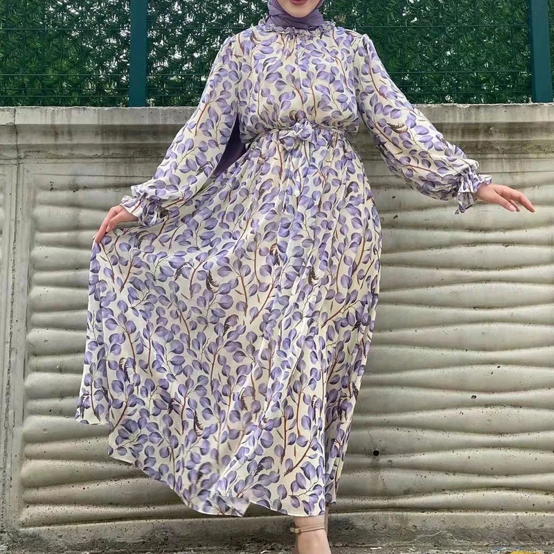 Elariah Luxury Chiffon Abaya Dress – Elegant Floral Modest Maxi Dress for Women (Summer Ramadan Occasion Wear)