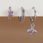 3-Piece Stainless Steel Flower Drop Earrings Set with Cubic Zirconia – Hypoallergenic Floral Dangle Earrings for Women