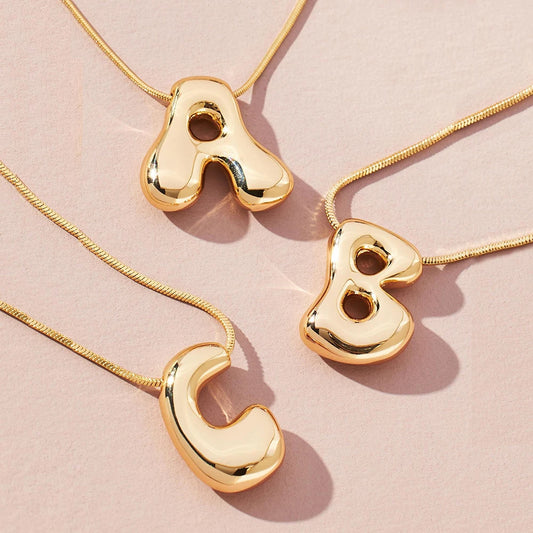Golden Initial Necklace – Chunky Bubble Letter Pendant in Stainless Steel | Elariah Jewelry