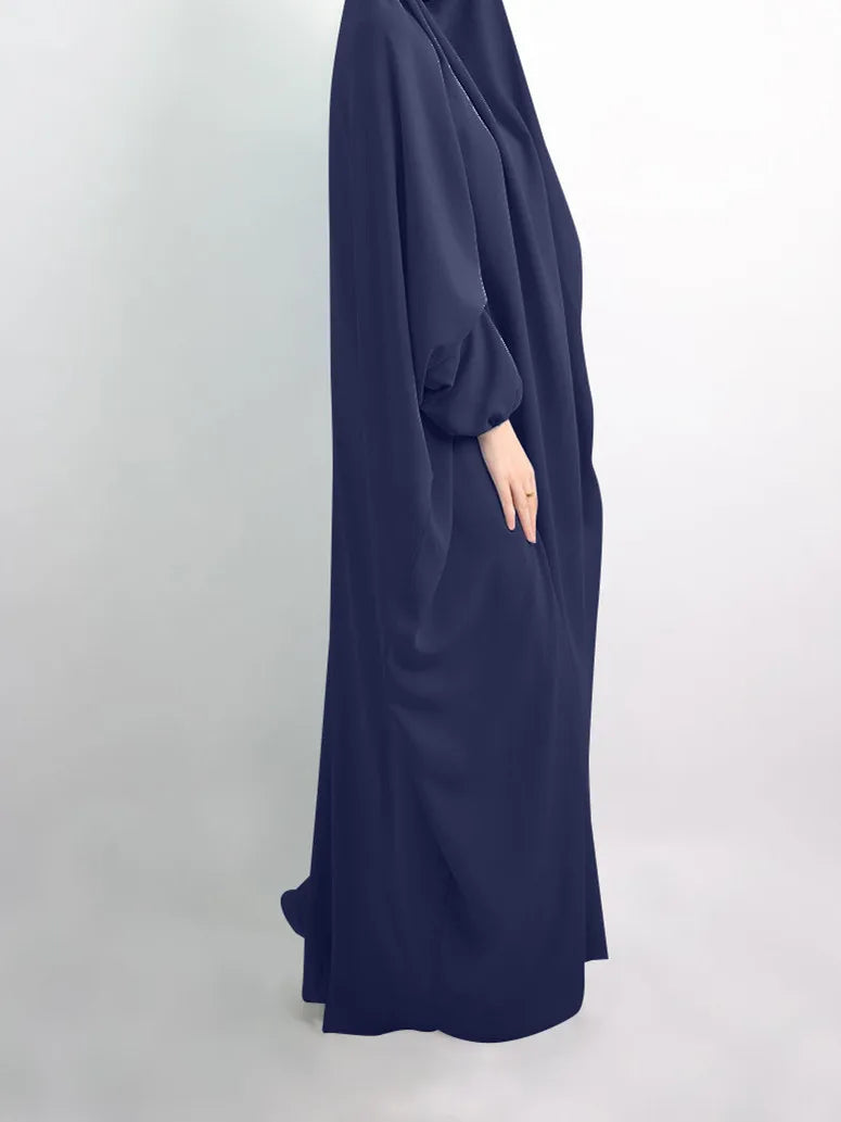 Elariah Women's Hooded Prayer Abaya with Long Khimar Hijab | Modest Islamic Prayer Garment | Loose Fit Nida Fabric