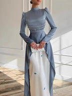 Elariah Embroidered Satin Modest Kaftan Dress – Elegant Muslim Abaya for Eid, Ramadan, Evening Party & Special Occasions