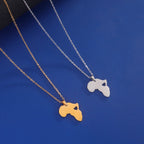 Collier pendentif tendance carte d'Afrique pour femme – Collier géométrique en acier inoxydable, coloris or, or rose ou acier.