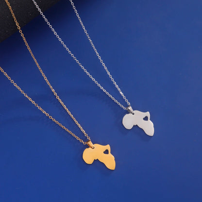 Trendy African Map Pendant Necklace for Women – Stainless Steel Geometric Motherland Necklace, Gold, Rose Gold, or Steel Color