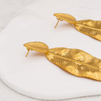 Elegant Leaf Drop Earrings for Women – 18K Gold Plated Stainless Steel, Hypoallergenic