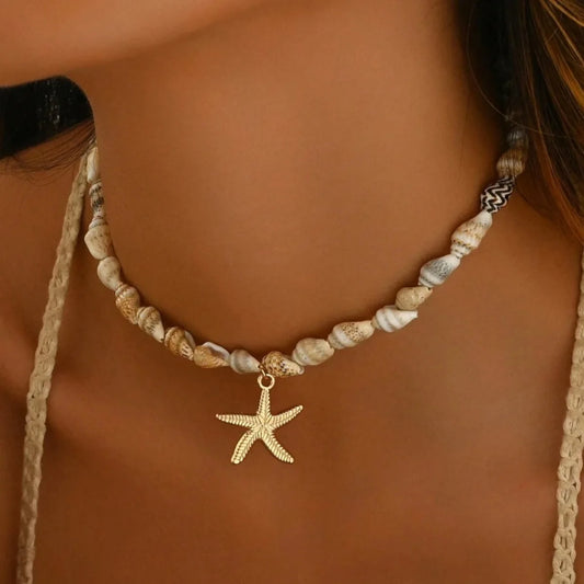 Bohemian Beach Shell Necklace – Seashell & Starfish Pendant Choker for Women