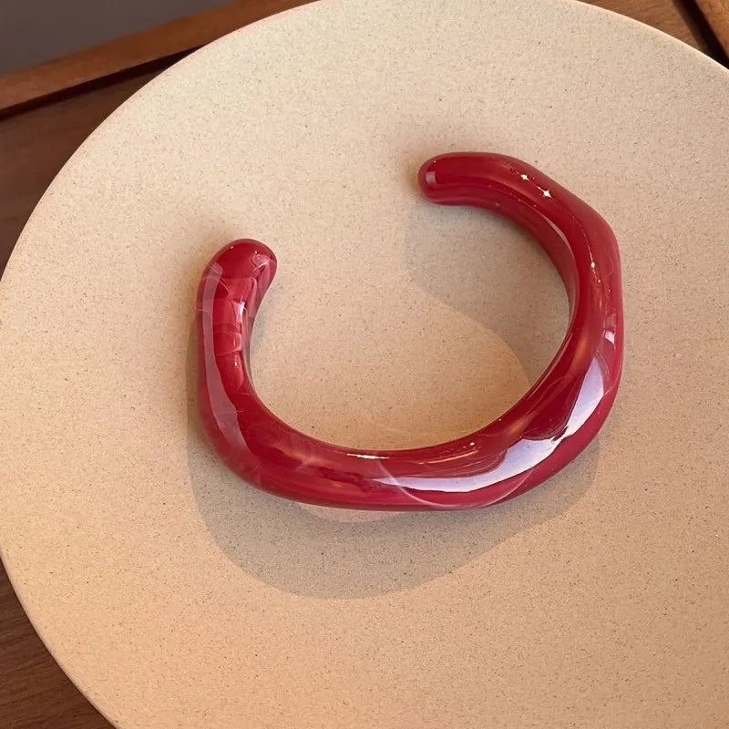 Trendy Multicolor Irregular Acrylic Cuff Bracelet – Geometric Open Bangle for Women