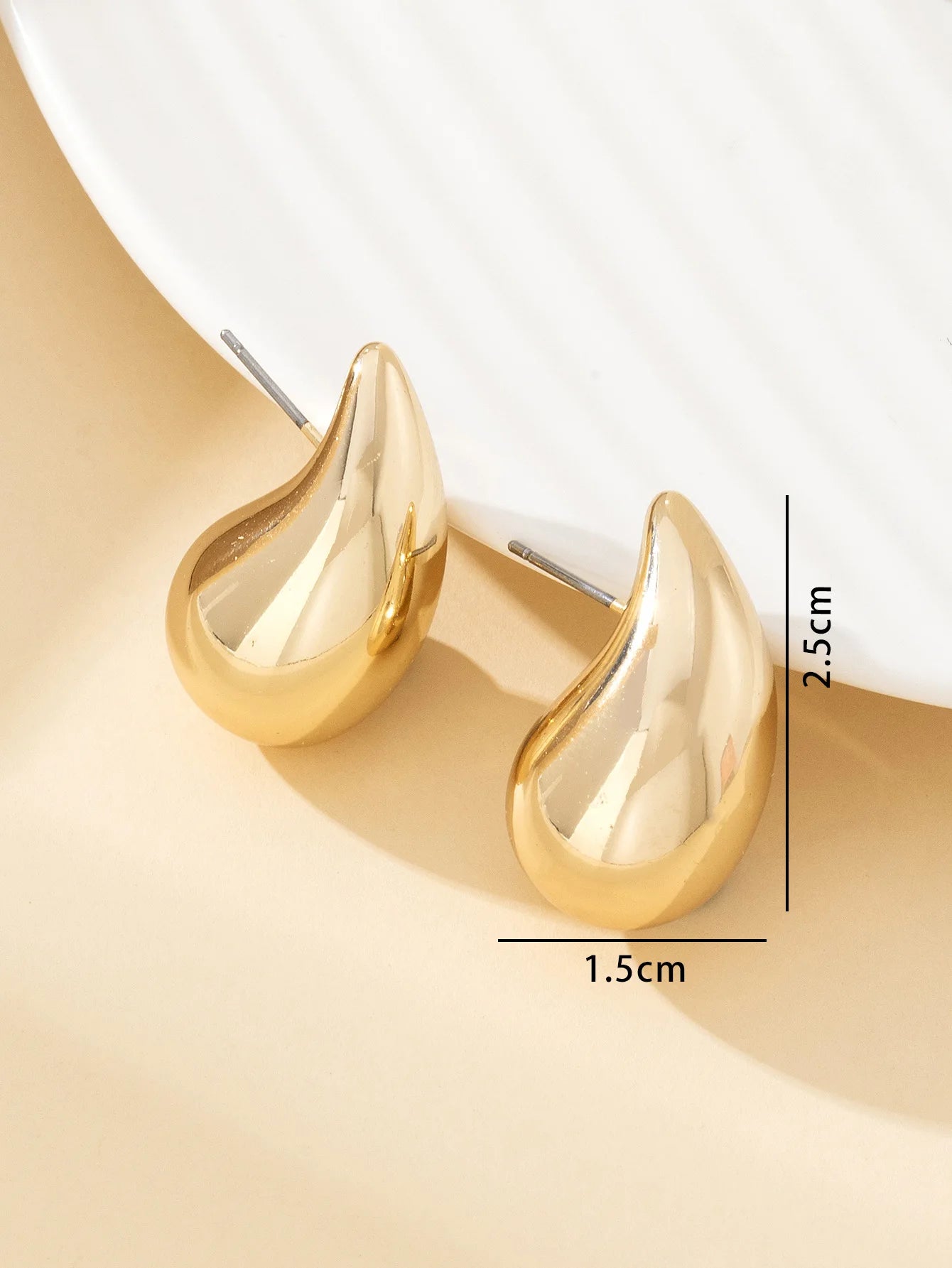 Vintage Chunky Dome Teardrop Earrings – Gold Stainless Steel Statement Earrings for Women