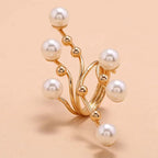 Bague géométrique vintage à double couche en perles blanches – Bague imposante pour femme