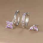 3-Piece Stainless Steel Flower Drop Earrings Set with Cubic Zirconia – Hypoallergenic Floral Dangle Earrings for Women