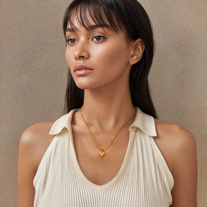 18K Gold Plated Heart Pendant Necklace – Stainless Steel Bead Chain, Dainty Romantic Jewelry for Women