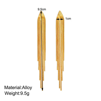 Gold Bling Tassel Statement Earrings – Elegant Long Drop Design for Women