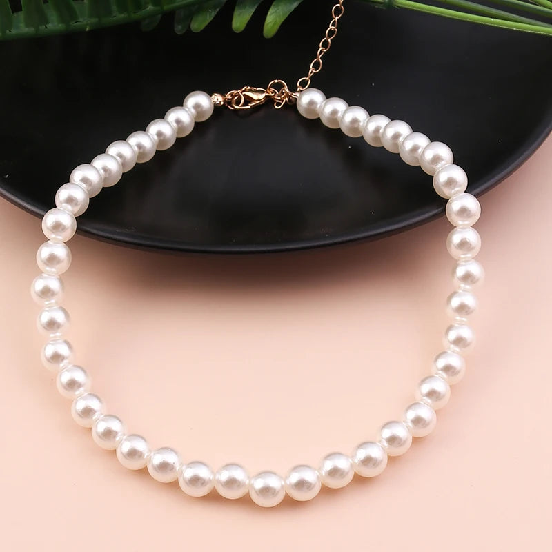 Classic Imitation Pearl Beaded Choker Necklace for Women – Elegant Bridal & Wedding Pearl Collar Necklace