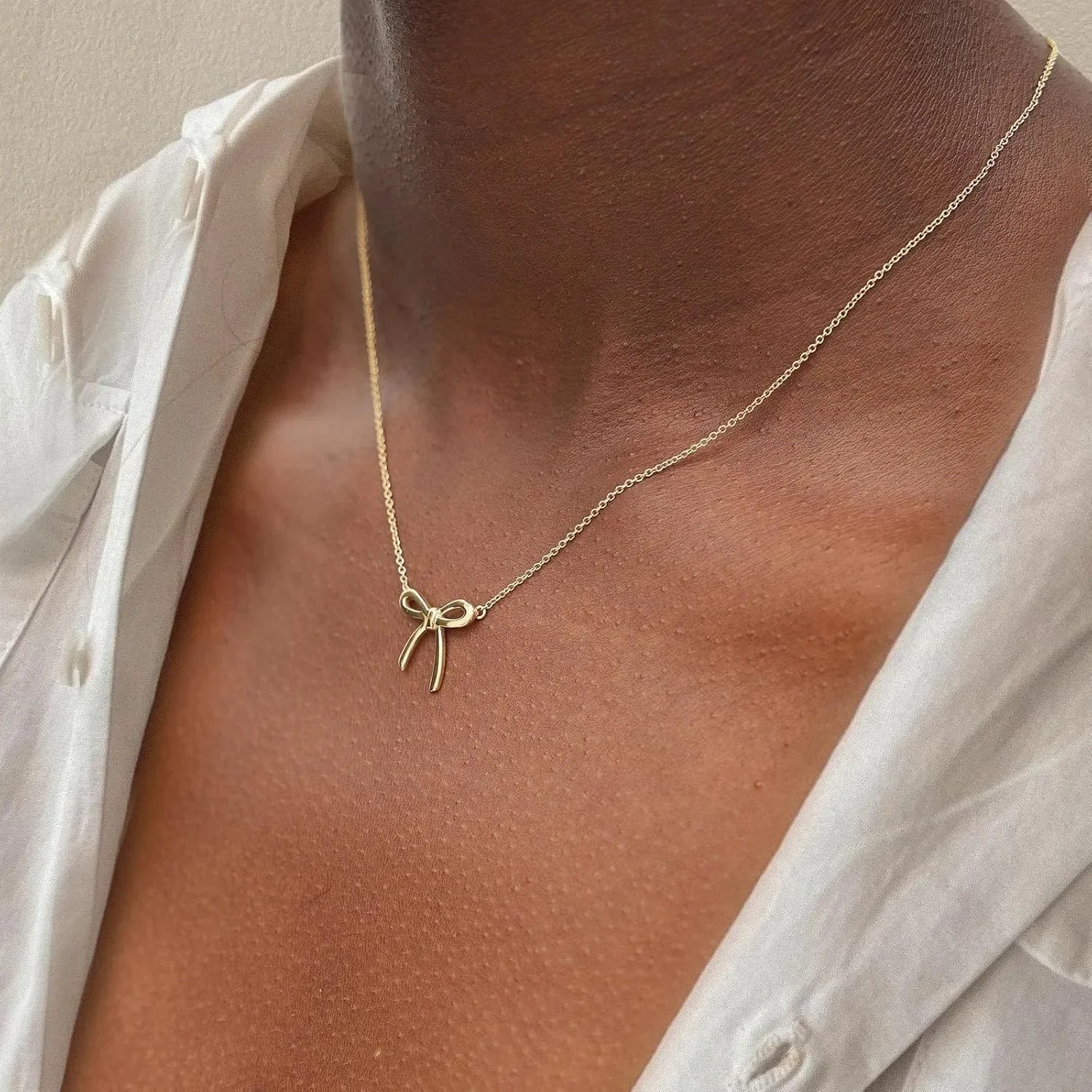Dainty Bow Pendant Necklace – Gold & Silver Plated Choker Chain for Women