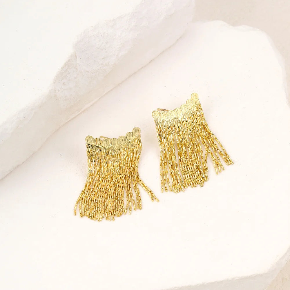 Gold Bling Tassel Statement Earrings – Elegant Long Drop Design for Women