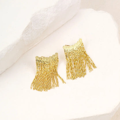 Gold Bling Tassel Statement Earrings – Elegant Long Drop Design for Women