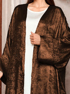 Luxury Satin Batwing Abaya Kimono – Shiny Open Front Maxi Kaftan for Ramadan, Eid & Evening Wear