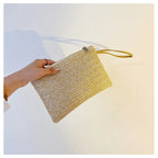 Elariah Woven Straw Wristlet Clutch Bag – Bohemian Summer Beach Handbag with Zipper (White, Khaki, Beige)