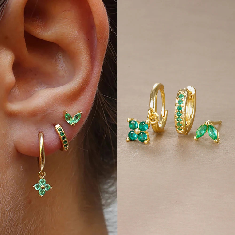 3-Piece Stainless Steel Flower Drop Earrings Set with Cubic Zirconia – Hypoallergenic Floral Dangle Earrings for Women