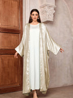 Luxury Satin Batwing Abaya Kimono – Shiny Open Front Maxi Kaftan for Ramadan, Eid & Evening Wear