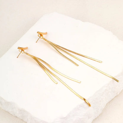 Gold Bling Tassel Statement Earrings – Elegant Long Drop Design for Women