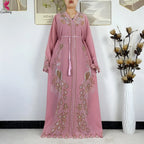 Elariah Diamond Chiffon Modest Abaya Dress – Elegant Long Sleeve Islamic Maxi Robe