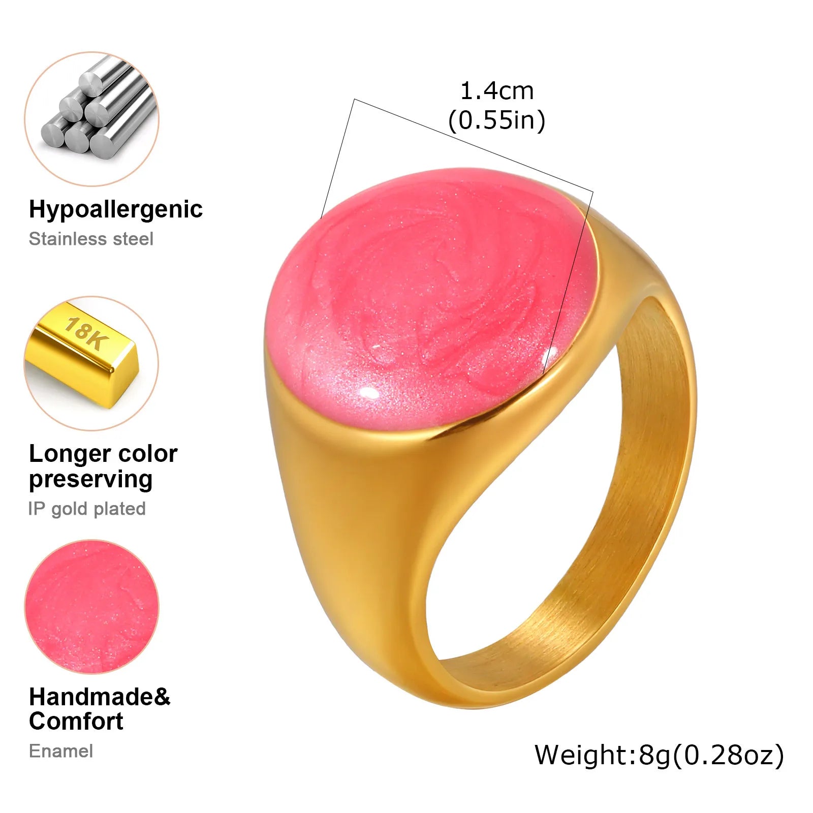 Chunky Enamel Twist Ring for Women – Gold Plated Stainless Steel Open Crossover Statement Ring, Waterproof Stackable Band (Blue/Green/Pink)