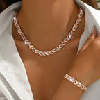 Elariah Rose Gold Plated Twisted Necklace & Bracelet Jewelry Set with Crystal Glass Accents – Elegant Party Gift for Women
