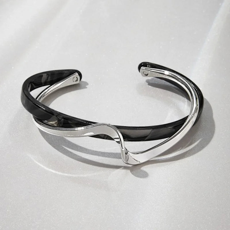 White Acrylic Geometric C-Shape Open Bangle Bracelet for Women – Minimalist Metal Cuff Bracelet, Modern Fashion Jewellery Gift