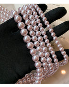 Rose Purple Simulated Pearl Beaded Necklace – Elegant Gold Plated Clavicle Chain for Women