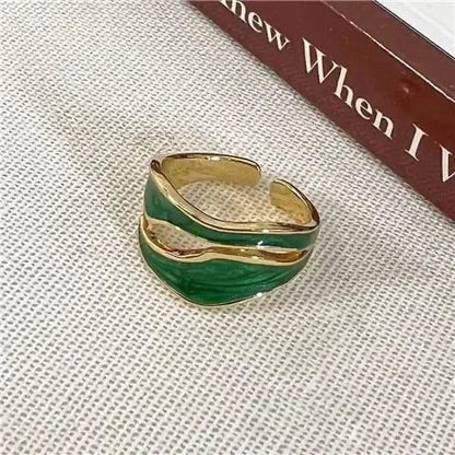 Vintage White Enamel Geometric Adjustable Ring – Irregular Open Shape Cocktail Ring for Women