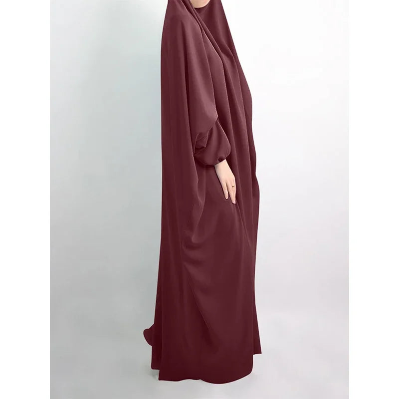 Elariah Women's Hooded Prayer Abaya with Long Khimar Hijab | Modest Islamic Prayer Garment | Loose Fit Nida Fabric