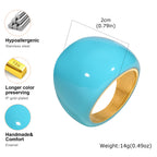 Chunky Enamel Twist Ring for Women – Gold Plated Stainless Steel Open Crossover Statement Ring, Waterproof Stackable Band (Blue/Green/Pink)