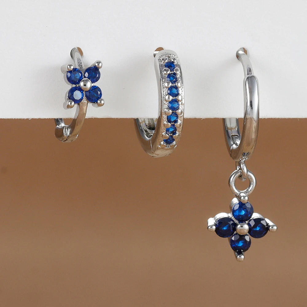 3-Piece Stainless Steel Flower Drop Earrings Set with Cubic Zirconia – Hypoallergenic Floral Dangle Earrings for Women