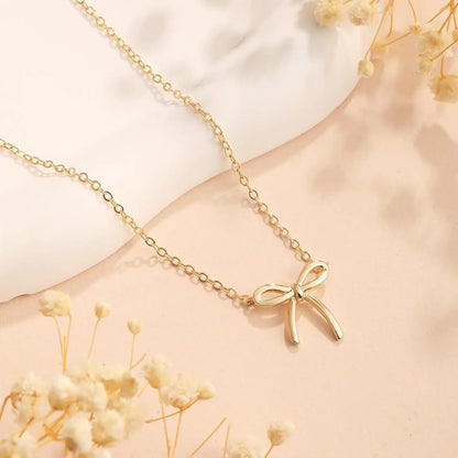 Dainty Bow Pendant Necklace – Gold & Silver Plated Choker Chain for Women